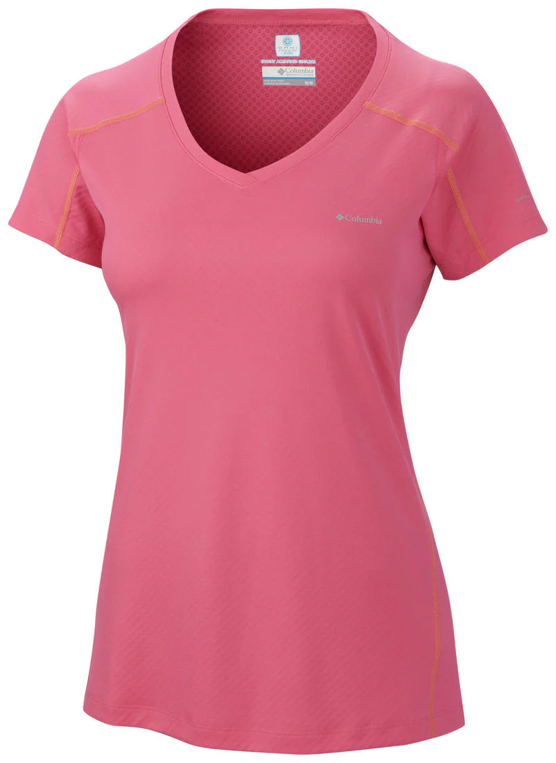 Columbia Women Red Zero Rules Short Sleeve Shirt (Sun Protection)